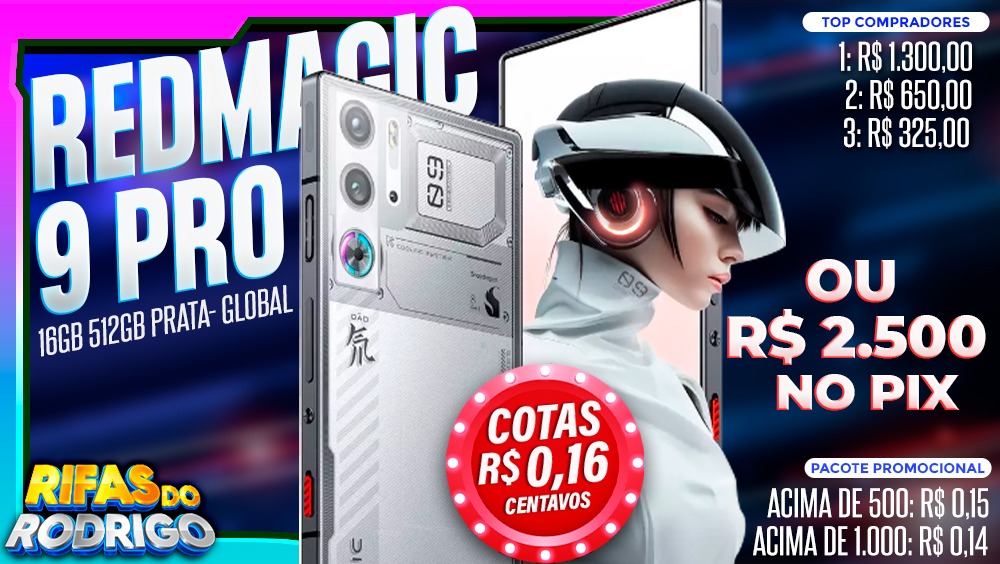 NUBIA REDMAGIC 9 PRO 16GB 512GB GLOBAL PRATA OU R$2.500 NO PIX! TOP COMPRADORES: 1.R$1.300 2.R$650 3.R$325 