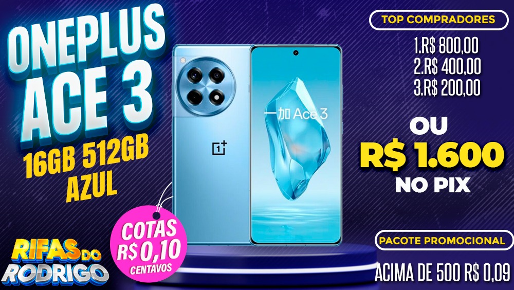 ONEPLUS ACE 3 16GB 512GB AZUL OU R$1.600 NO PIX! TOP COMPRADORES:  1.R$800 2.R$400 3.R$200