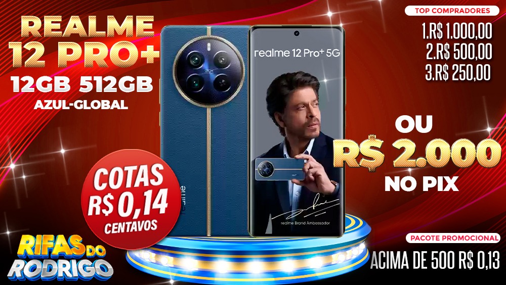 REALME 12 PRO PLUS 12GB 512GB GLOBAL AZUL OU R$2.000 NO PIX! TOP COMPRADORES: 1.R$1.000 2.R$500 3.R$250