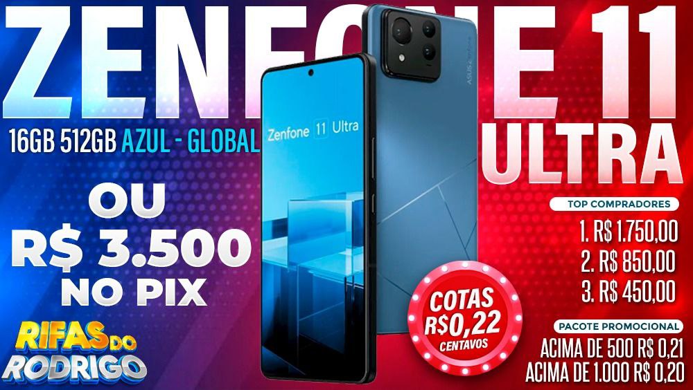 ASUS ZENFONE 11 ULTRA 16GB 512GB GLOBAL AZUL OU R$3.500 NO PIX! TOP COMPRADORES: 1.R$1.750 2.R$850 3.R$450
