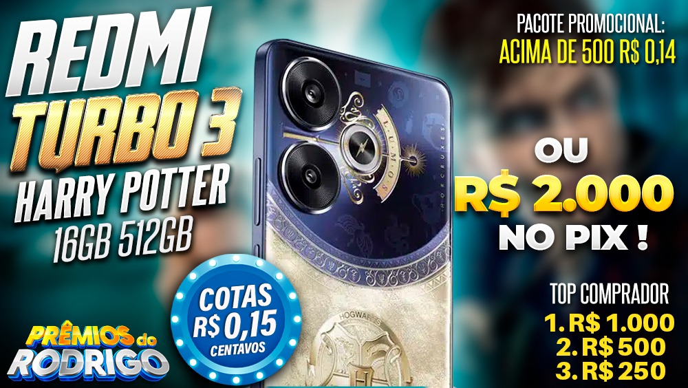 XIAOMI REDMI TURBO 3 HARRY POTTER 16GB 512GB OU R$2.000 NO PIX! TOP COMPRADORES: 1.R$1.000 2.R$500 3.R$250
