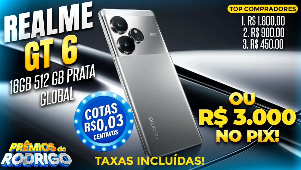REALME GT6 16GB 512GB PRATA OU R$3.000 NO PIX! TOP COMPRADORES: 1.R$1.800 2.R$900 3.R$450