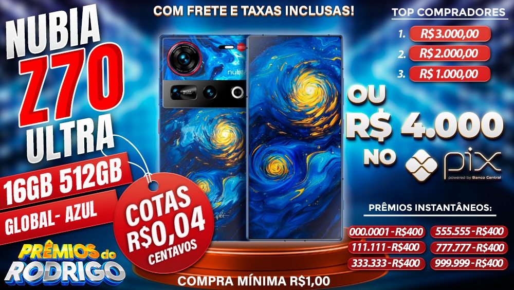 NUBIA Z70 ULTRA 16GB 512GB GLOBAL AZUL COM FRETE E TAXAS INCLUSAS, OU R$4.000 NO PIX!