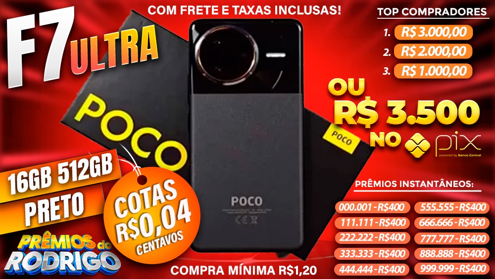 POCO F7 ULTRA 16GB 512GB GLOBAL PRETO COM FRETE E TAXAS INCLUSAS, OU R$3.500 NO PIX!