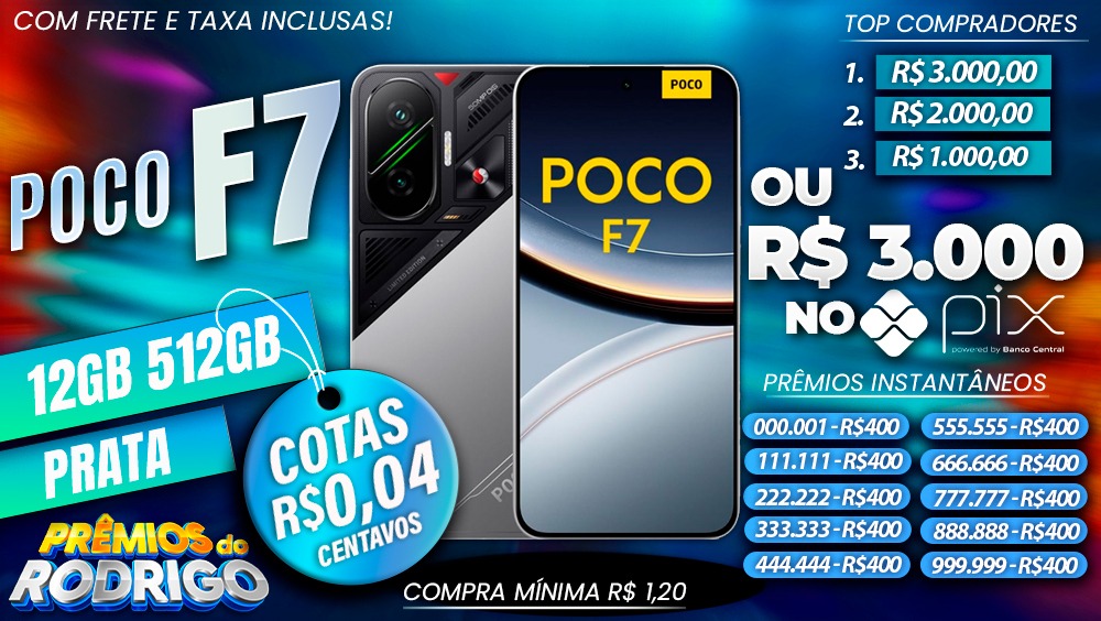 POCO F7 12GB 512GB PRATA COM FRETE E TAXAS INCLUSAS OU R$3.000 NO PIX!