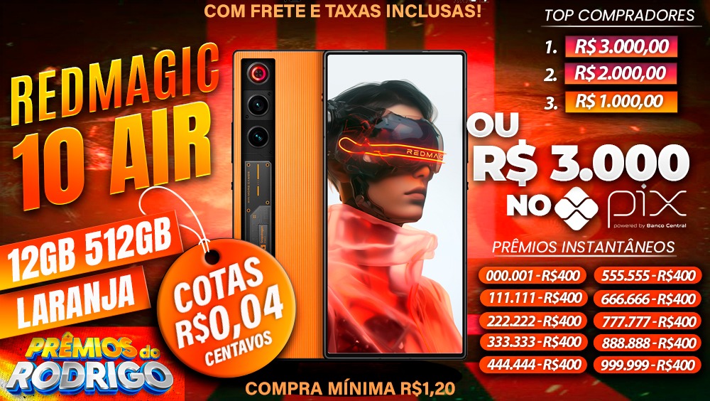 REDMAGIC 10 AIR 16GB 512GB LARANJA COM FRETE E TAXAS INCLUSAS, OU R$3.000 NO PIX!