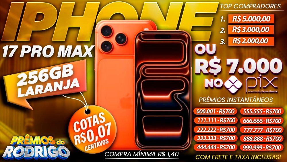 IPHONE 17 PRO MAX 256GB LARANJA COM FRETE E TAXAS INCLUSAS OU R$7.000 NO PIX!