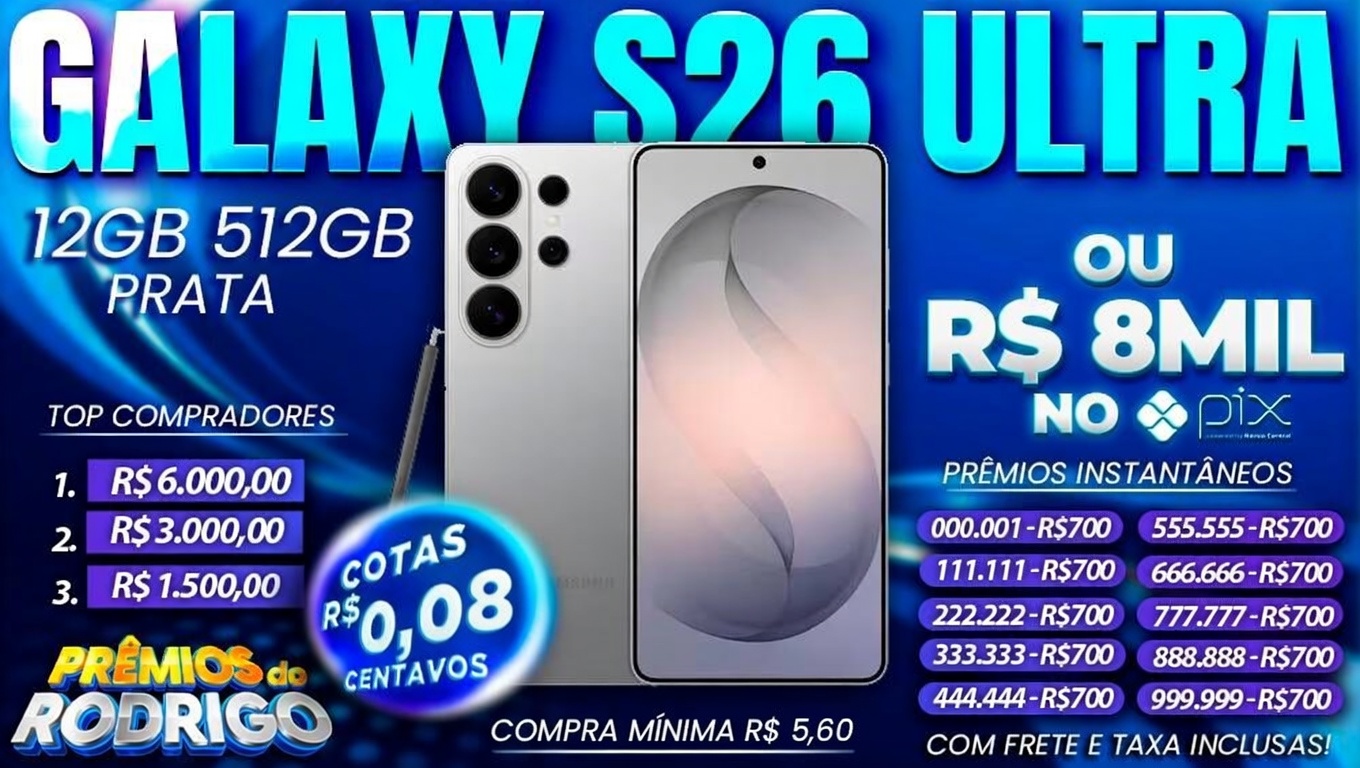 GALAXY S26 ULTRA 12GB 512GB PRATA OU R$8.000 NO PIX!