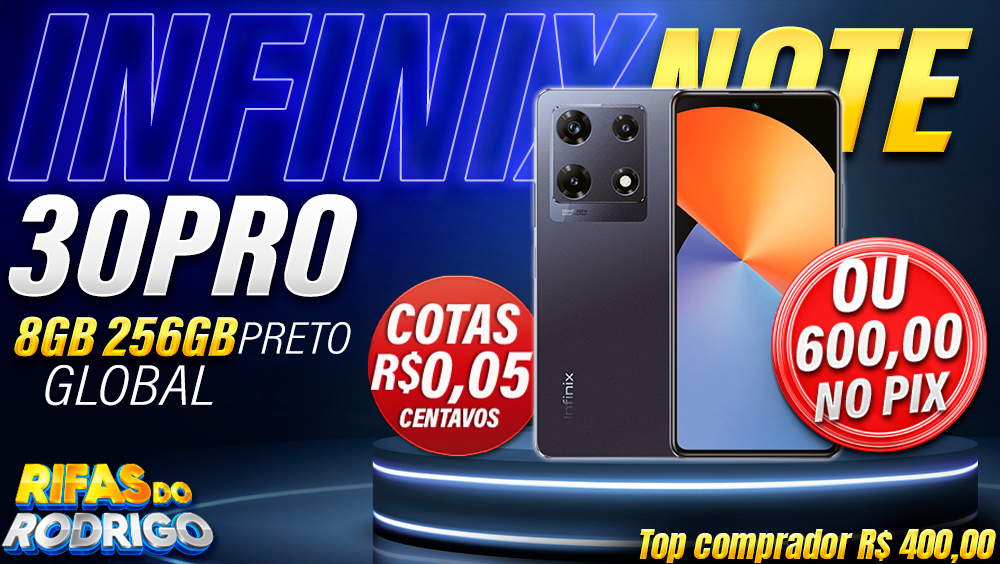 INFINIX NOTE 30 PRO 8GB 256GB GLOBAL PRETO OU R$600 NO PIX! TOP COMPRADOR LEVA R$400 NO PIX!